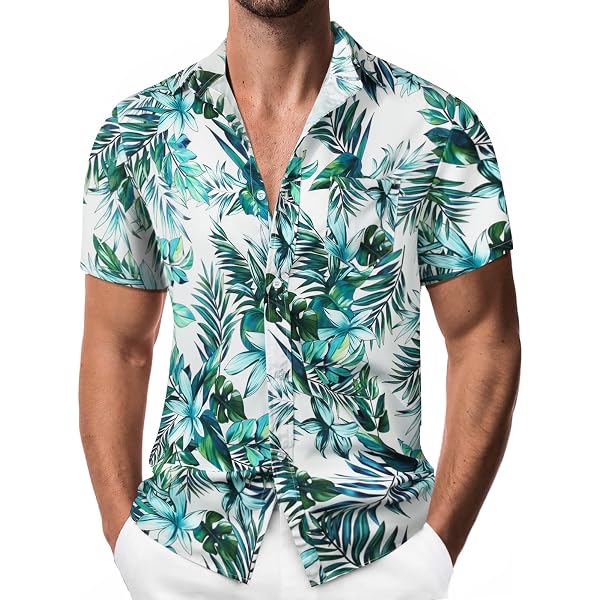 Camicia Estiva Uomo COOFANDY - Maniche Corte Stile Cubano - Tessuto Simil Lino Con Tasca - Vestibilità Regolare - Per Spiaggia E Tempo Libero - 4