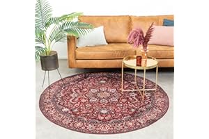 ‎FRAAI | HOME & LIVING FRAAI | Home & Living Teppich Vintage Rund - Imagine Medaillon Rot - Baumwolle, Polyester - Flachgewebe - Vintage, Orientalisch - Wohnzimmer, Esszimmer, Schlafzimmer - Carpet