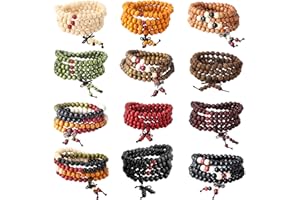 MILACOLATO 8-12pcs 108 Pulseras de Cuentas de Mala Pulsera de Madera Pulsera de Madera Cuentas de Oración Collar de Pulsera de Eslabones de Sándalo Cadena para Hombres Mujeres Nudo Chino