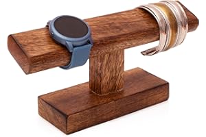 THE GREAT INDIAN BAZAAR Présentoir de montres en bois massif fabriqué à la main pour homme et femme, tour de montre en bois T-Bar Table Top Accessoires de montre, support de rangement, étage, marron, vintage