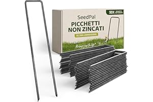 SeedPal 50 Picchetti in Acciaio Robusto Non Galvanizzato - Per Telo di Pacciamatura, Recinzione e Rete - 150mm di Lunghezza, 25mm di Larghezza, Ø 3mm