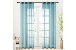 CUTEWIND 2 Unidades Cortinas Salon Visillos Translucidas de Dormitorio Matrimonio con Ojales Cortina Larga Decorativa para Ventana Comedor Cocina Habitacion Sala Cuarto 140 x 245 cm Turquesa