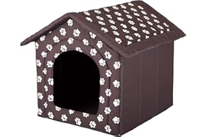 Pillowprim Hundehütte Hundehöhle Hundebett Hundehaus Katzenhöhle mittle L - 52x46 cm braun mit Pfoten