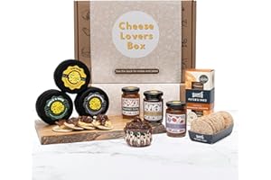 THE CHEESE WEDGE CO. Cheese Hamper Gift Set Selection Box Includes 3 Cheddar Cheese Truckles, 3 Chutneys and Sourdough Crackers