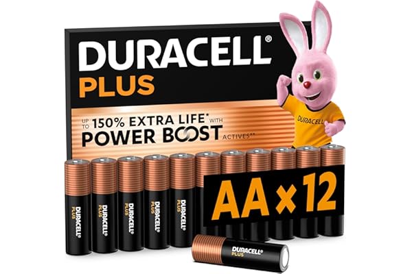 Duracell - NOUVEAU Piles alcalines AA Plus, 1.5 V LR6 MN1500, paquet de 12