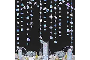 PINKBLUME 52Ft Schillernde Nummer 16 Kreis Dot Twinkle Star Girlande Kit Metallic Hängende Streamer Bunting Banner Hintergrunddekorationen für Mädchen 16. Geburtstag Sweet Sixteen Party