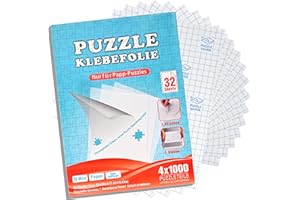Faburo Puzzle Klebefolie, 32 Stück Super Puzzlekleber für 4x1000 Teile / 8x500 Teile, 20 x 29cm Klebefolie Transparent für Kinder und Erwachsene, Puzzle Kleber Transparent Folie für Aufhängen Puzzles