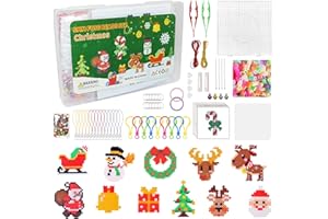 CAPGOOST Set di perline da stirare a forma di Natale, con perline da stirare, per fai da te, 15 motivi natalizi con piastra a incastro, regalo per bambini, decorazione natalizia