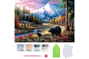 ANHEXUAN Forest Ours DIY 5D Kit Diamond Painting Paysage 30x40cm,Maisons Peinture Diamant pour Enfant et Adultes Debutant,Ideal pour la decoration Maison/Salon/Chambre/Bureau