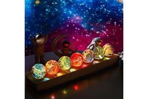 KRISININE 7 Chakra Natural Healing Spheres with LED Wooden Stand 40mm Crystal Quartz Stones for Meditation Positive Energy Night Light Decoration Balls Set for Home