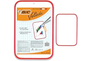 BIC Velleda Tableau Double Face Effaçable à Sec (30 x 44 cm), Parfait pour la Maison, Bordure Rouge, Lot de 1