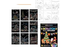 SEGXN Scratch Art for Kids,9PCS Rainbow Magic Scratch Art Kit for Kids with 1 Wooden Stylus, Perfect Birthday and Holiday Gifts for Kids，for 3-12 Year Old Girls Boys Party Favor Activities (Christmas)