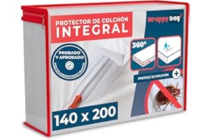 WRAPPYBAG Protector de Colchón Impermeable – Cubre Colchón Anti Chinches y Antiácaros – Funda de Colchón Sin Tratamiento Químico – Superficie de Algodón Suave y Cómoda – 14 Tamaños Disponibles