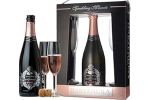 Bartenura Sparkling Moscato Rosé Gift Set with 2 Champagne Flutes – Elegant Italian Wine in a Decorative Box, For Her, Ideal for Celebrations & Special Occasions