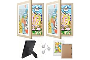 Krobby - Cuadro Portadibujos Infantil - Marco Dibujos niños A4 - Apertura y Cierre Magnético - Capacidad 150 Láminas - Diseño Madera (21 x 29,7 cm)- Pack de 2 Cuadros Infantiles