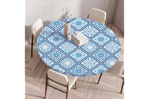 FAHRTSEEK Boho Tischdecke Rund, Outdoor Tischdecke Abwaschbar Rund, Elastisch Gartentischdecke Wetterfest Tablecloth mit Gummizug für Balkon, Garten (Style 6,110cm)