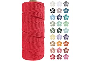 LEREATI Macrame Cord 2mm x 100m, Thick Macrame Rope Natural Cotton Rope Craft String, 3 Strand Twisted Cotton Cord Yarn for DIY Plant Hanger, Wall Hanging, Christmas Decoration (Red)