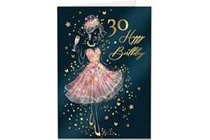 Joli Coon Papeterie Carte anniversaire 30 ans STARDUST Lady – Carte anniversaire 30 ans femme avec enveloppe en papier premium et véritable cachet de cire