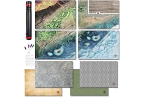 DND Map D&D 5E Grid 4Mat 8Scenarios w/Dry-Erase Pens&AOE Spell Template 23x33Double-Side Dungeons and Dragons Starter Set Matt Gift for TTRPG BattleGames Pathfinder Players DM Accessory
