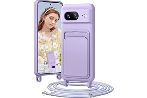 BENTIACC Handykette Silikon Hülle für Google Pixel 8 mit Band, Handyhülle mit Kartenfach, Abnehmbar Kordel Kette, Stoßfeste Schutzhülle für Google Pixel 8 (Hellviolett)