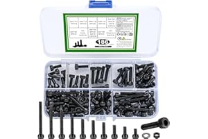 YOUYIDUN M4 Nuts and Bolts Set, 186 Pcs Hexagon Socket Head Cap Screws, Hex Socket Cap Head Screw, Black Machine Scraw Bolts and Nuts and Flat Washers Assortment Kit, for DIY Bicycle Motorcycle Repair