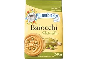 Mulino Bianco Biscotti Baiocchi al Pistacchio, Biscotti con Pistacchio e Pastafrolla Ideali per Colazione o Merenda, Senza Olio di Palma, 1 Sacchetto da 240g