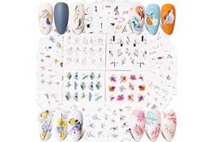 FLOFIA 48 Fogli Adesivi Unghie Trasferimento ad Acqua Nail Stickers Water Decals Decalcomania Adesivi Unghie Trasferimento Fiore Graffiti per Decorazione Nail Art Fai da Te