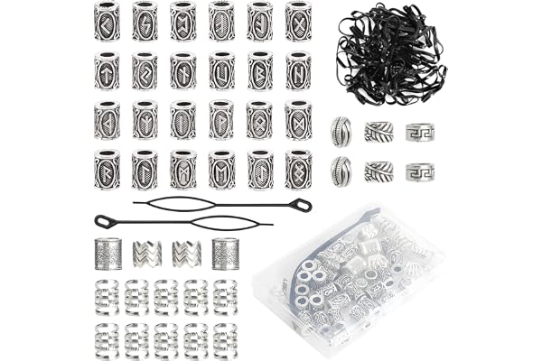 TLDBATICE 44 stycken hårpärlor, skäggpärlor för män, hårpärlor för klippning, hårsmycken, dreadlocks smycken, skäggsmycken, män, set med 50 gummiband, 2 trådhjälpslådor för gör-det-själv-styling