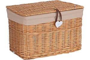 Wickerfield Large Home Storage Basket Trunk Chest Hamper with Lid and Cotton Liner (Small, Brown)