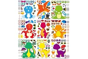 ETHEL 27 Sheets Dinosaur Party Stickers | Make Your Own Dino Face Stickers for Kids | DIY Dinosaur Crafts, Party Decorations & Classroom Activities
