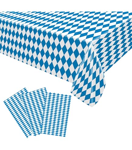 YeahBoom Oktoberfest Decoratieset – 2 Tafelkleden, 20 M Beierse Vlaggenlijn En 50 Vlagtandenstokers – Blauw-Wit – Voor Bierfeesten En Themapartijen