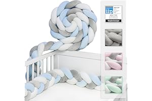 JAKOR® Yoki - Bettschlange in 2 oder 3 Meter - geprüfte ÖKO TEX Qualität - Bettschlange geflochten inkl. Wäschenetz - Babybettumrandung - Bettumrandung Babybett – 200x12x8cm (Blau/Weiß/Grau)