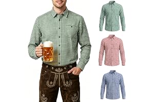 LEACOOLKEY Traditionell herrskjorta för Oktoberfest rutig långärmad skjorta
