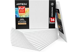 Arteza Stretched Canvas for Painting, Pack of 14, 12.7 x 17.8 cm, 12.3-oz Gesso Primed 100% Cotton Blank Canvases for Acrylic Painting and Pouring