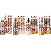 Amazon Brand - Solimo Plastic Storage Container Set With Metal Finish Lids (20 pieces, Copper Finish)