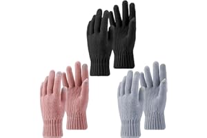 Utensilsto 3 Paar Handschuhe Damen Winterhandschuhe Winter Touchscreen Handschuhe Thermo Wollhandschuhe Warm Winter Gloves für Outdoor Sport Lauf Radfahren