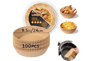 COLOZEE Air Fryer Liners, 9.5 Inch Large Air Fryer Disposable Paper Liners, Parchment Paper Liners Oil-Proof, Water-Proof, Food Grade Baking Paper for Air Fryer Roasting Microwave Oven (100pcs)