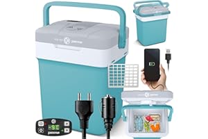 peme Essential Glacière Électrique 25,7L - Refroidisseur et Chauffe-Plats, Double Alimentation 12V & 230V, Mode Éco, Port USB, Couvercle Sécurisé, pour Voiture, Camping, Bateau