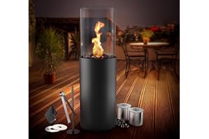 ‎FLAMMTAL flammtal Column Standing Fireplace for Garden, Patio, Balcony Decoration, Bioethanol Fireplace, 8 Hours Burning Time, 80 cm High, Freestanding Ethanol Fireplace for Indoor and Outdoor Use, Ethanol