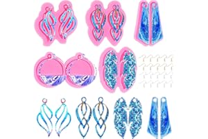 Yolev 5pair Resin Jewelry Molds Epoxy Earring Molds for Resin Casing, Resin Molds Silicone Jewelry Kit with Sets of Earring Backs of Earring Hooks, Jump Ring