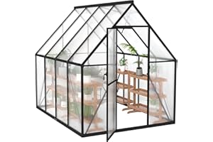 Froadp Gewächshaus aus Aluminium mit Fundament 230x180x195cm Gartengewächshäuser 4mm PC-Hohlkammerplatten Wetterfest Treibhaus, Tomatenhaus mit Fenstern Treibhaus für Garten & Aufzucht