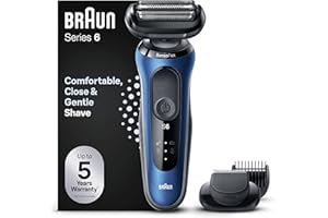 Braun Rasoir Électrique Pour Homme Series 6 61-B1500s, Etanche, Accessoire Tondeuse À Barbe EasyClick, SensoFlex, Technologie Wet et Dry, Rechargeable, Rasoir À Grille Sans Fil, Bleu