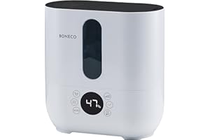 BONECO Ultraschall Vernebler U350 I Aroma Funktion I Luftbefeuchter I 5L Wassertank I für Räume bis 80m² I AUTO Modus & Timer I optionale Heiz-Funktion I Doppelstrahl-Düse I inkl. Wasserfilter (weiß)