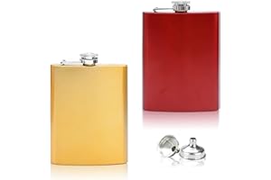 ‎FLANACOM 2x Edelstahl Flachmann mit Trichter im Set - 8oz. 227 ml - rostfrei - in Matt Gold & Rot - edles Militär Design - für Schnaps und Alkohol jeder Art (2er Set Gold & Rot)