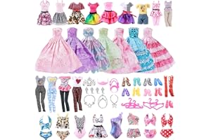 Vicloon Vêtements Poupée,32PCS Vêtement Accessoires De Poupée,2 Robes Soirée 2 De Ensembles 2 Robes Soirée 2 Bikinis 10 Paires Chaussures 12 Accessoires pour Poupée Fille 11,5 " (Style Aléatoire )