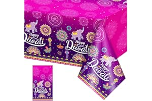 ATHEM Diwali Decorations Table Cloth,Happy Diwali Wipe Clean Tablecloth,Indian Deepavali Diwali Decorations for House Waterproof Oilcloth Diwali Diyas Lights Table Protectors for Dining Room Tables