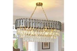 AOOCHOK Luxus Schwarzer Kristall Kronleuchter Modern Pendelleuchte, Oval Hängeleuchte Kristall Lampe, für Wohnzimmer, Esszimmer, Schlafzimmer, Kücheninsel, 80x35cm