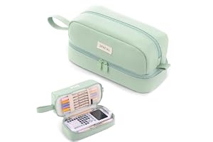 KASTWAVE Large Pencil Case, Big Capacity Large Pencil Cas,e Canvas Pen Pouch Bag with 2 Compartments for Girls Boys Teen School Students Adults, Stationery Pouch Pen Case for Office (Green)