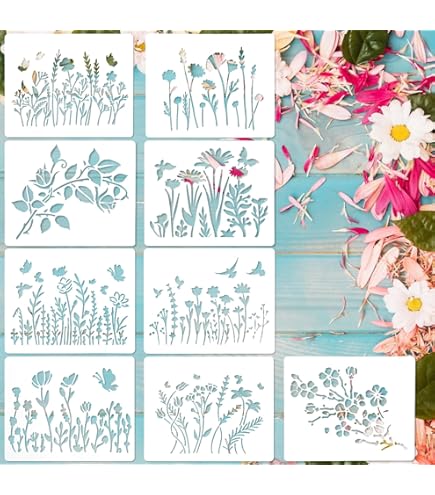 6 stuks bloemensjablonen om te schilderen, herbruikbare schildersjablonenset, grote bloemen, sjablonen, wilde bloemen, sjabloon, doe-het-zelf wandsjablonen voor hout, wanddecoratie