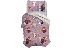 HERMET Frozen - Juego de Funda nórdica Individual de algodón, Rosa, Funda de 155 x 200 cm, Funda de Almohada de 50 x 80 cm, diseño de Disney, 100% algodón, Producto Oficial